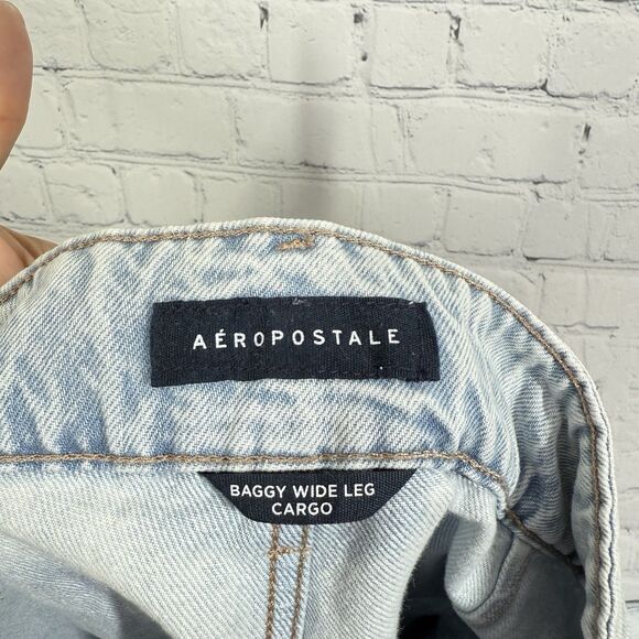 Aeropostale Jeans Women Size 10 R Cargo Light Blue Wide Leg Baggy Loose Skater - Picture 6 of 13